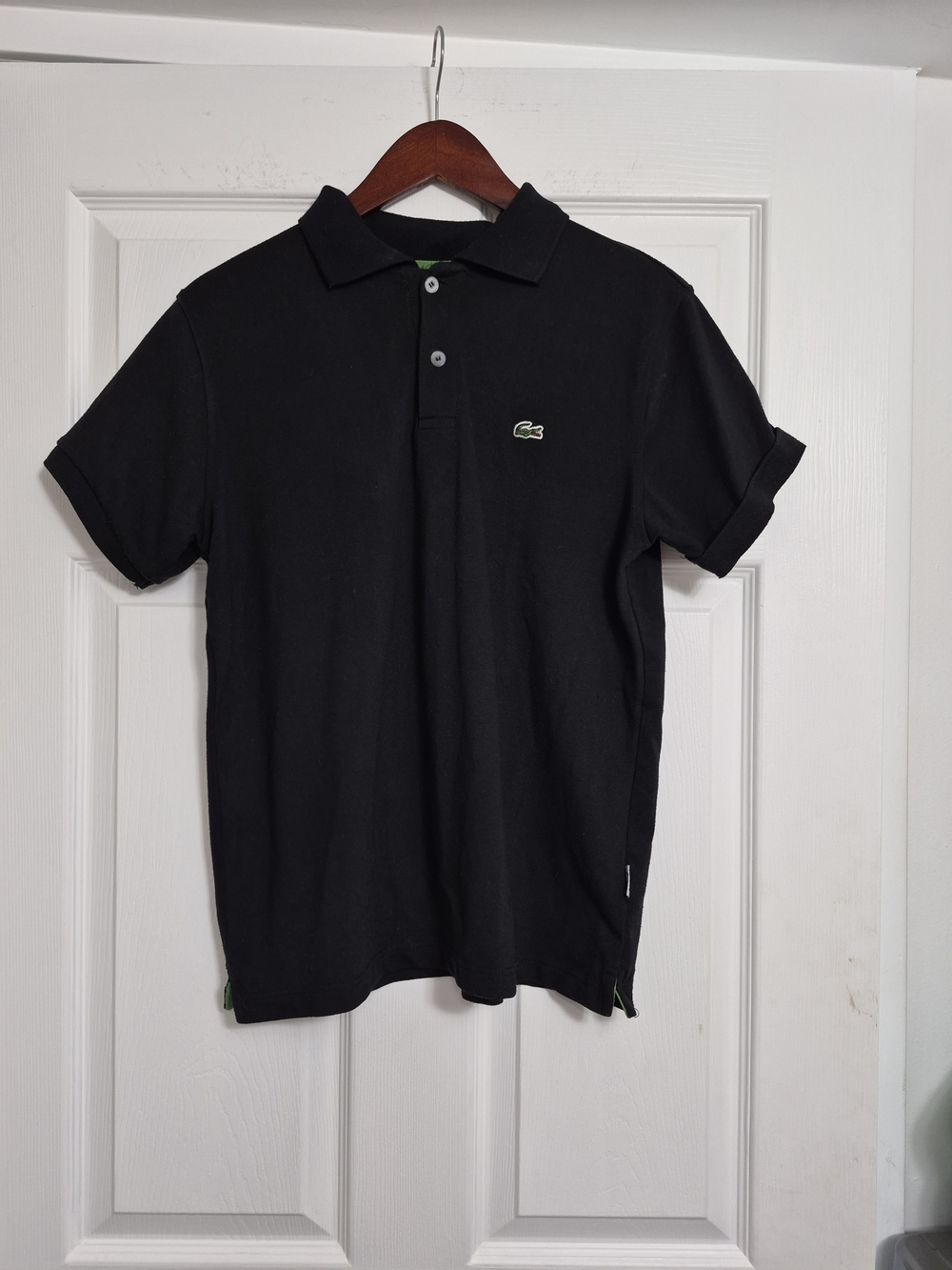 Lacoste Men's Black Polo with Green Crocodile Logo